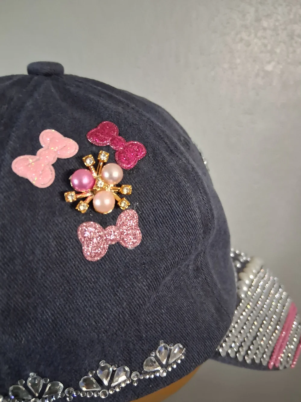 AKA Hand Crafted Navy Alpha Kappa Alpha 1908 Rhinestone Pearl Cap